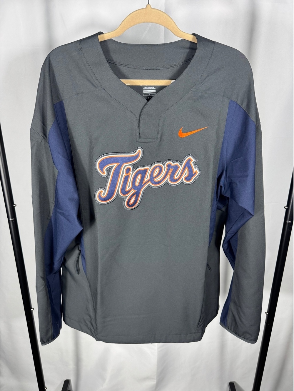 Nike Detroit Tigers Baseball Jersey Pullover Gray Navy Size Large